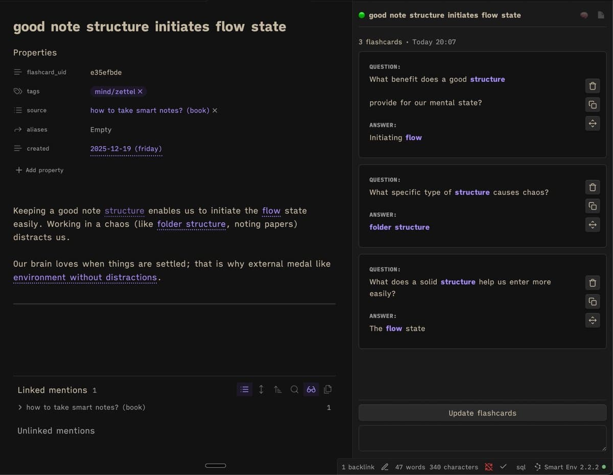 Anki flashcard interface with AI-generated cards showing spaced repetition algorithm in action