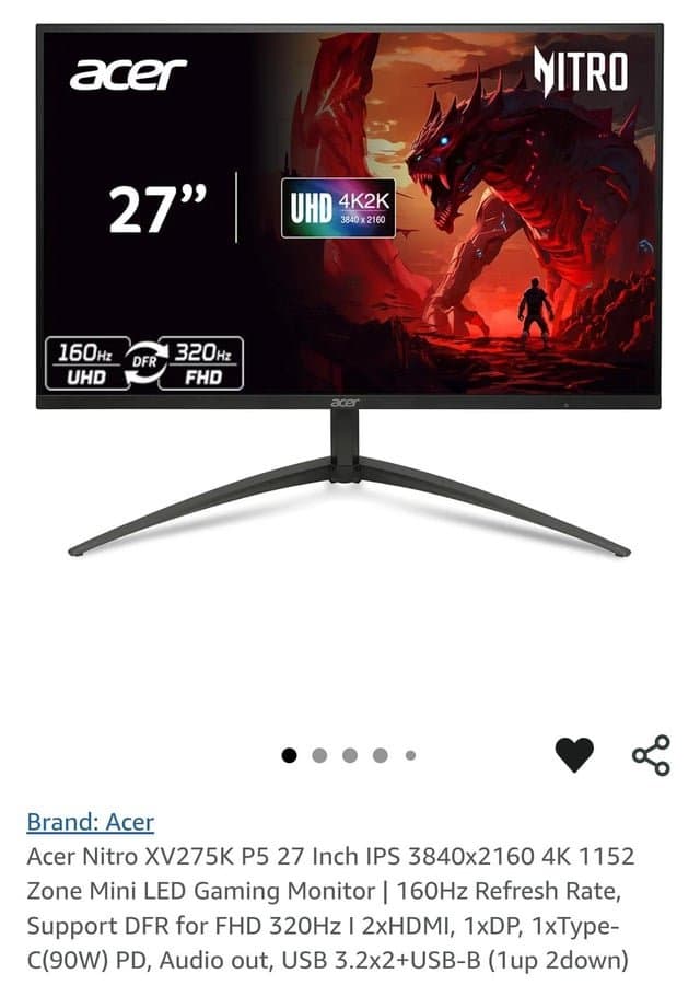 Acer Nitro XV275K P5biipruzx 4K gaming monitor with Mini LED backlighting