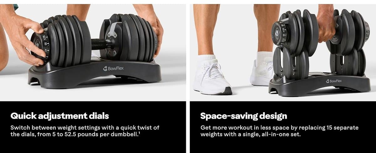 Bowflex SelectTech 552 dumbbells with dial adjustment system