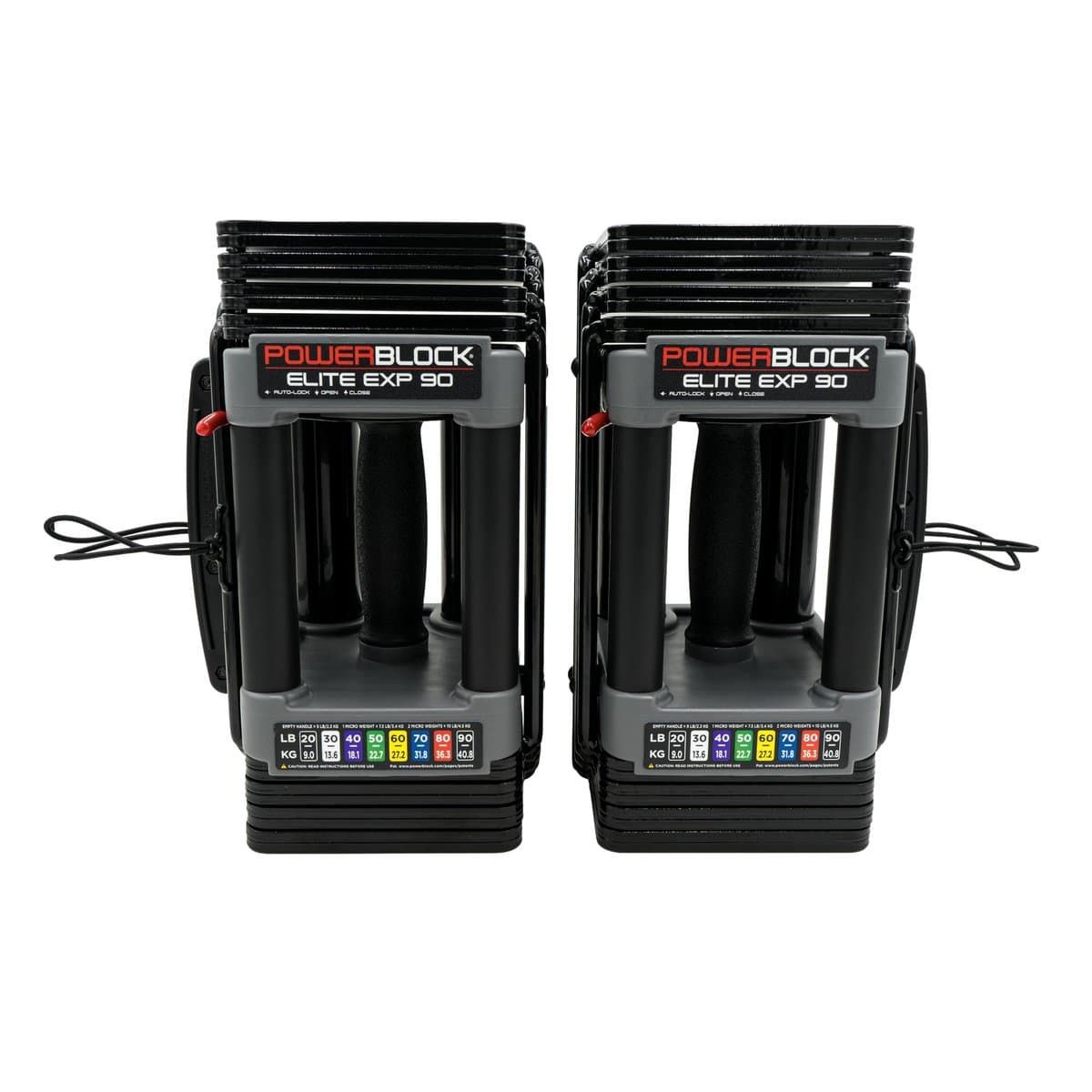PowerBlock Elite EXP dumbbells showing modular weight system