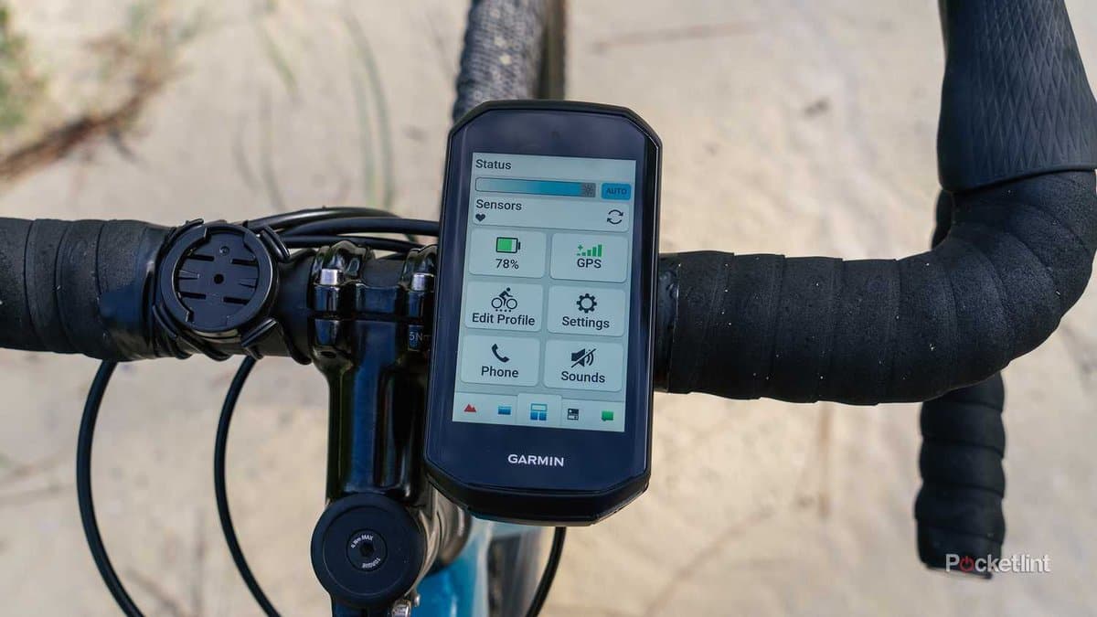 Garmin Edge 1050 GPS cycling computer mounted on road bike handlebars