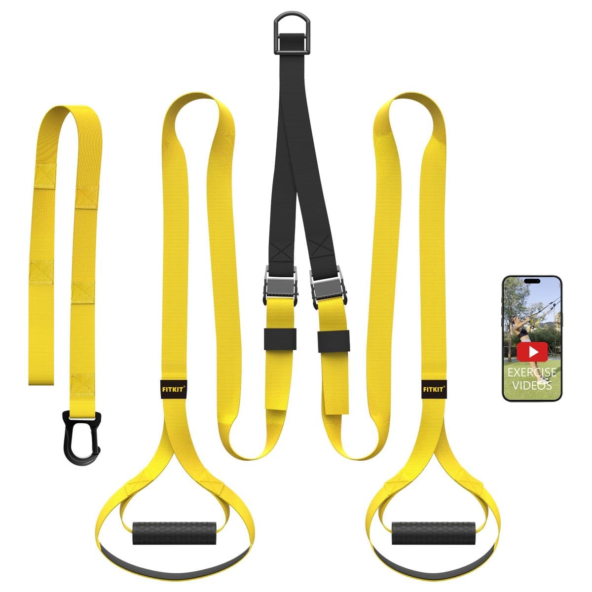 Set of kettlebells with suspension trainer system and door anchor in home setup