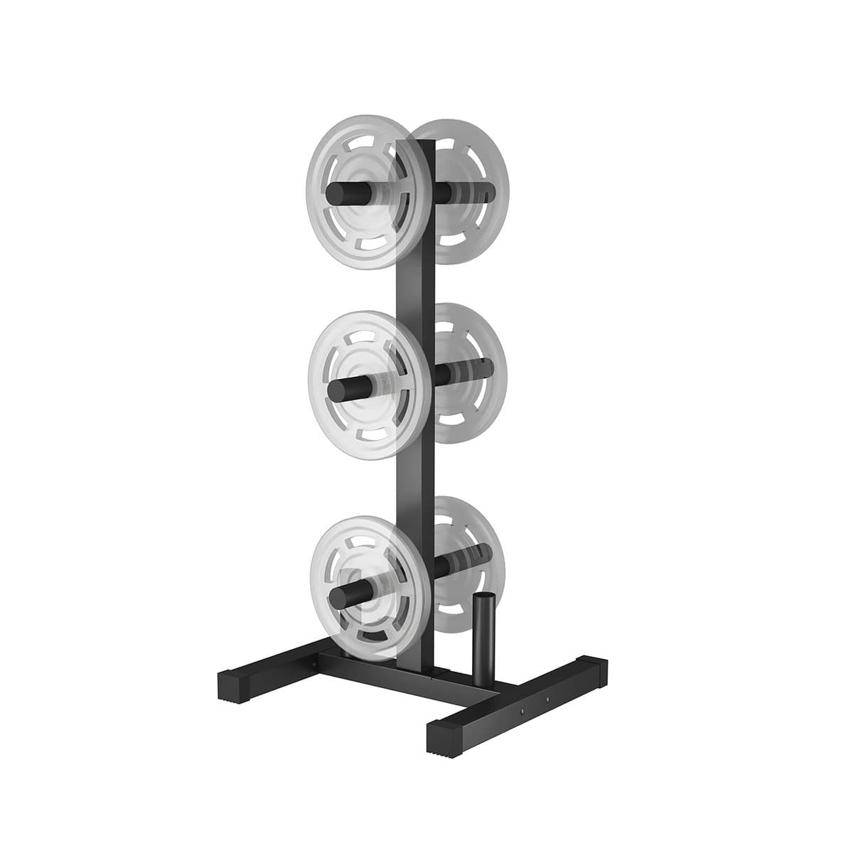 Compact power rack with Olympic barbell and weight plates in home garage gym