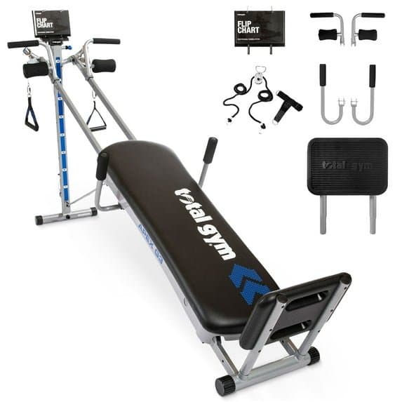 Total Gym incline trainer with resistance system and workout accessories
