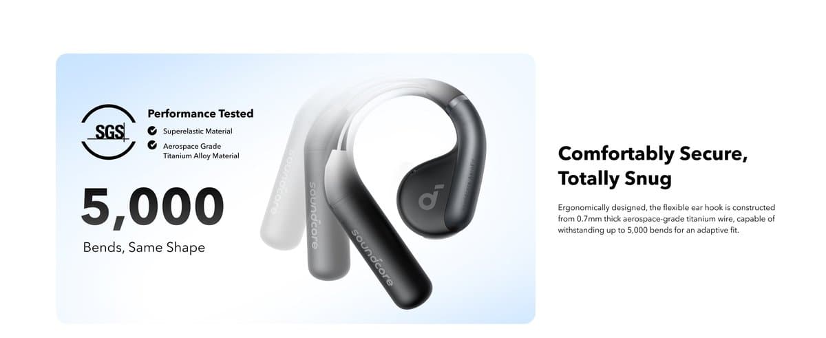 Soundcore Aerofit 2 Pro open-ear earbuds with titanium ear hooks during a workout