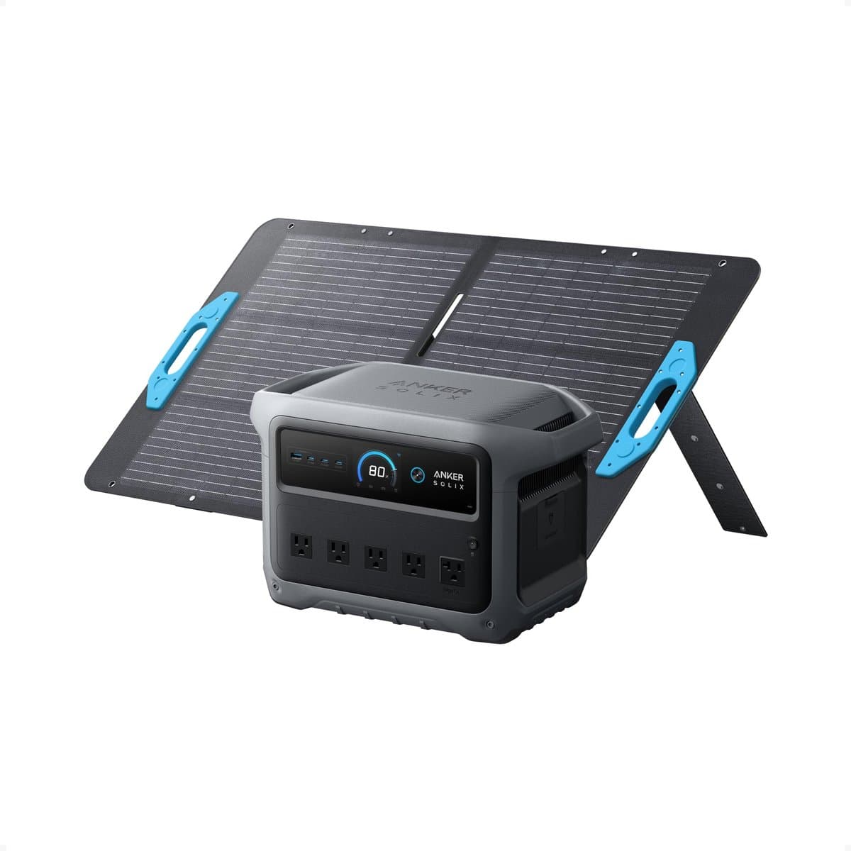 Anker SOLIX C1000 connected to solar panels on camping table