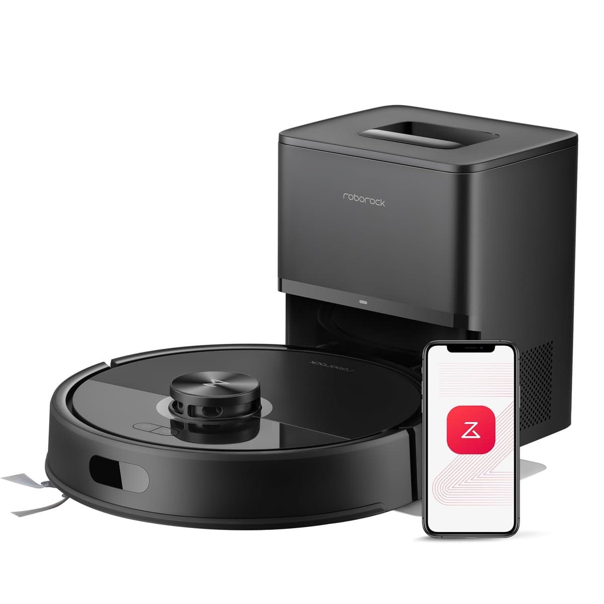 Roborock Q7 robot vacuum with self-empty dock in modern home setting