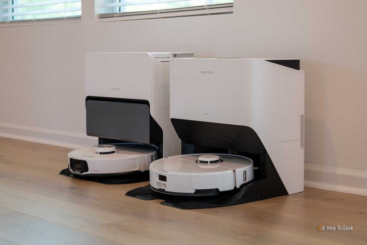 Roborock S8 MaxV Ultra displaying its comprehensive cleaning station with multiple maintenance features