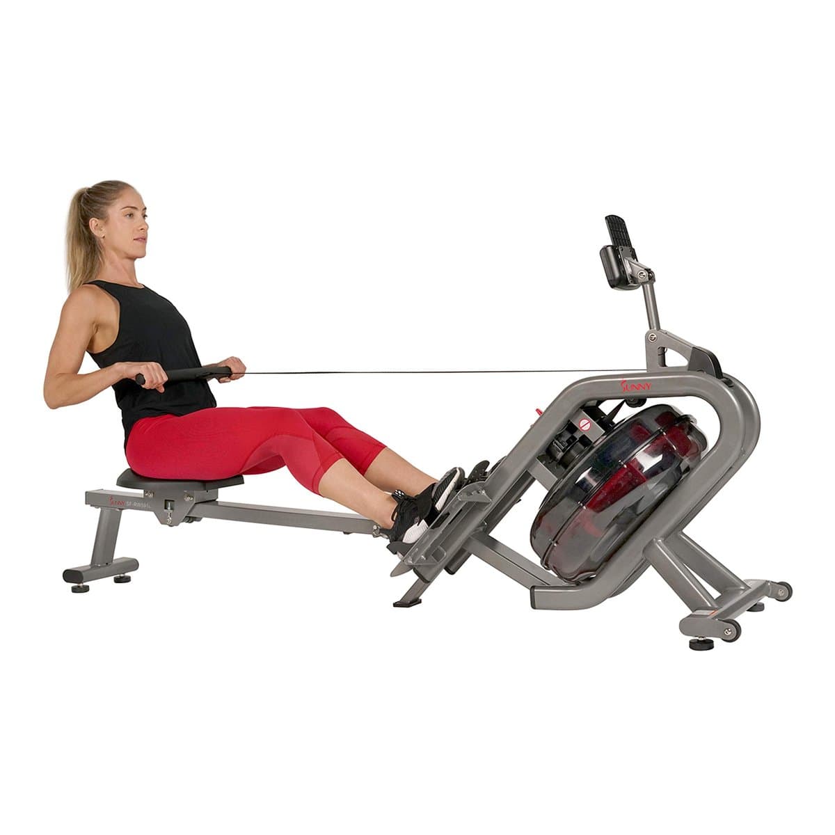 Hydro Wave rowing machine with transparent water tank showing resistance system