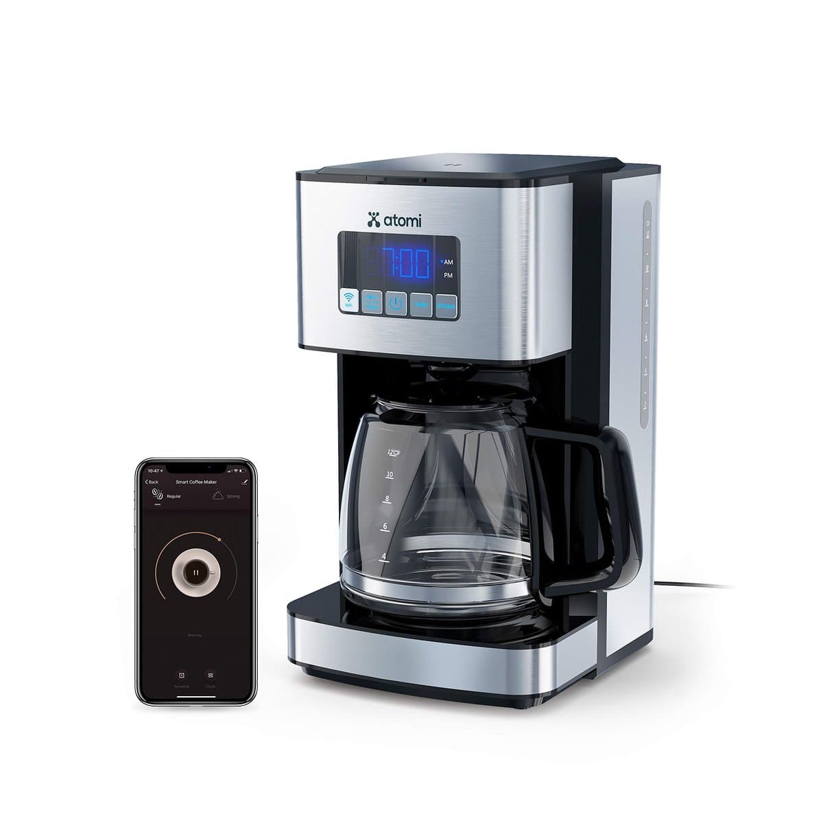 Atomi Smart WiFi Coffee Maker with no-spill carafe and mobile app brewing controls