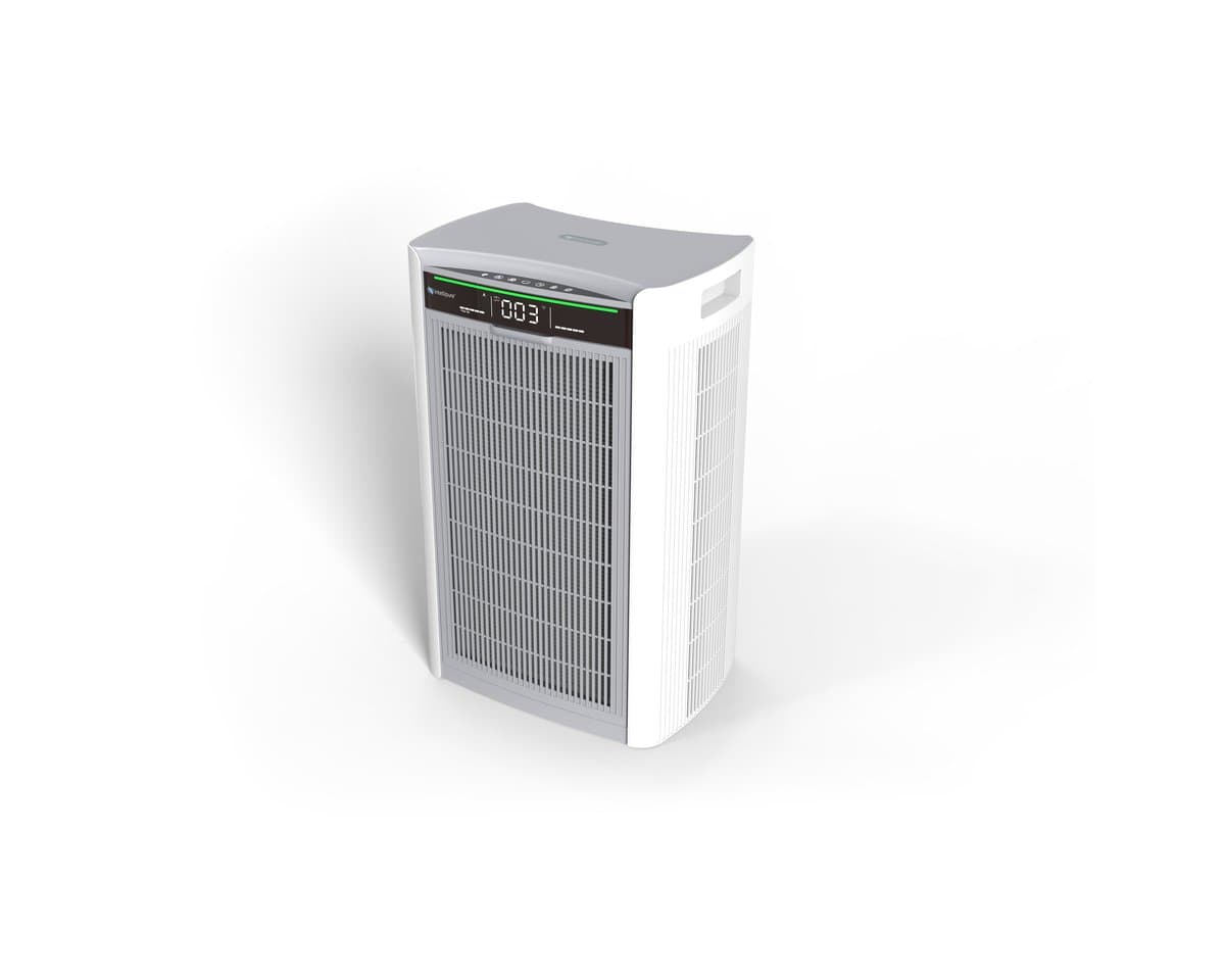 Advanced Pure Air purifier displaying eight different purification technologies including UV-C and HEPA filtration