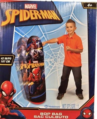 Spiderman inflatable punching bag being used by children