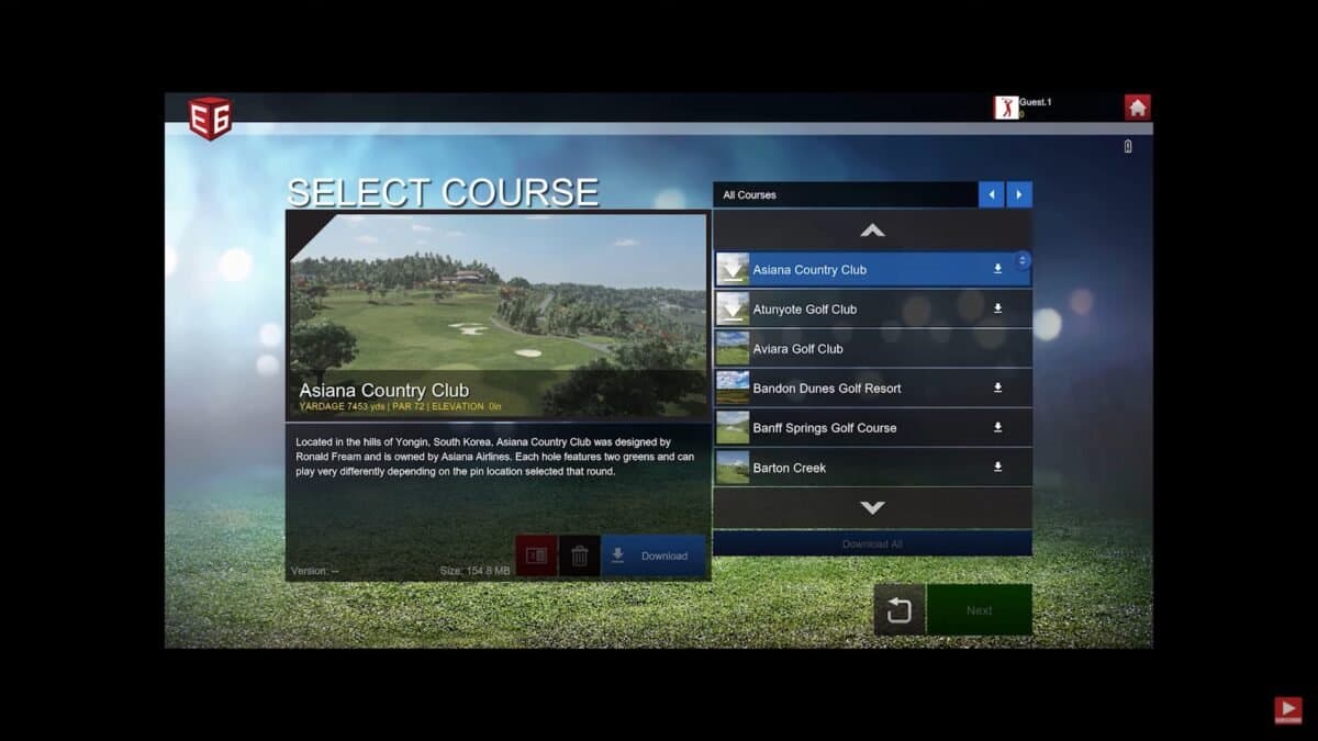 E6 Connect software showing course flyover and shot data