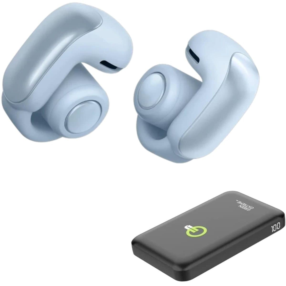 Bose Ultra Open Earbuds clipped to earlobe showing unique clip-on design and premium finish
