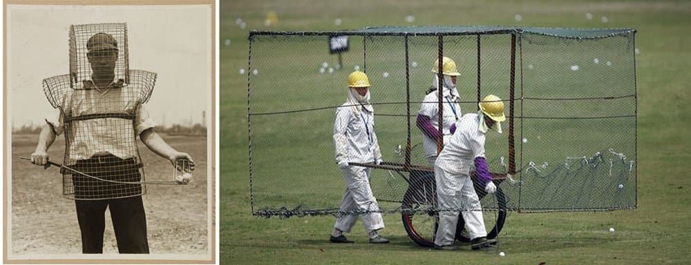 Drone collecting golf balls on driving range
