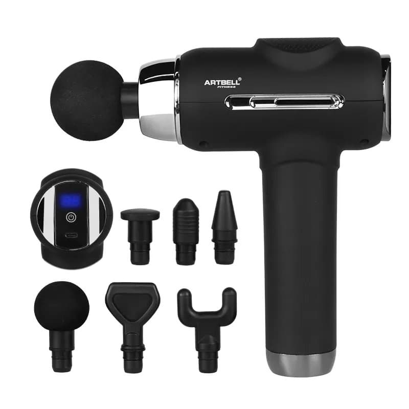 Mid-range massage gun with ergonomic design and multiple attachments