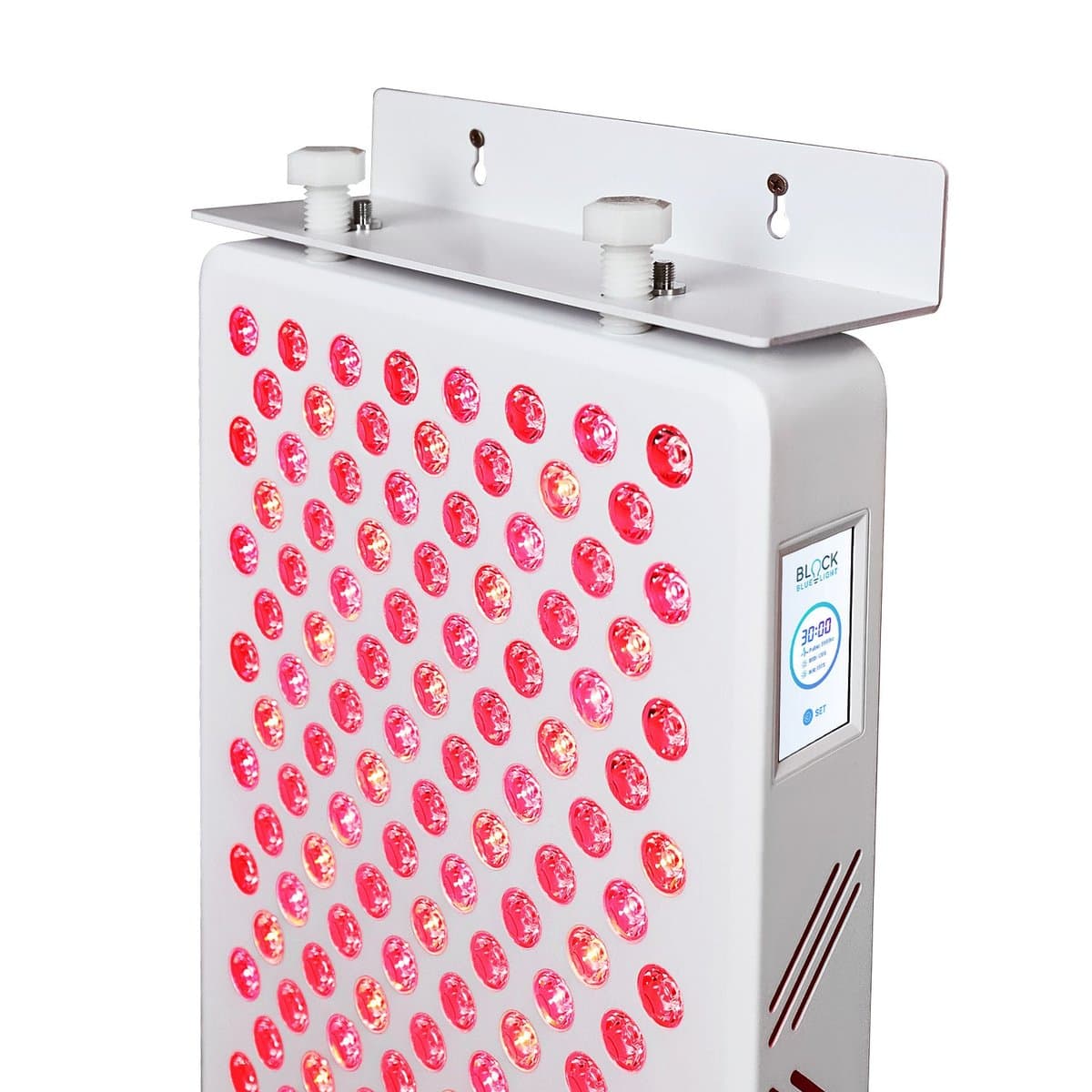 Mid-size red light therapy panel with wall mount and stand options