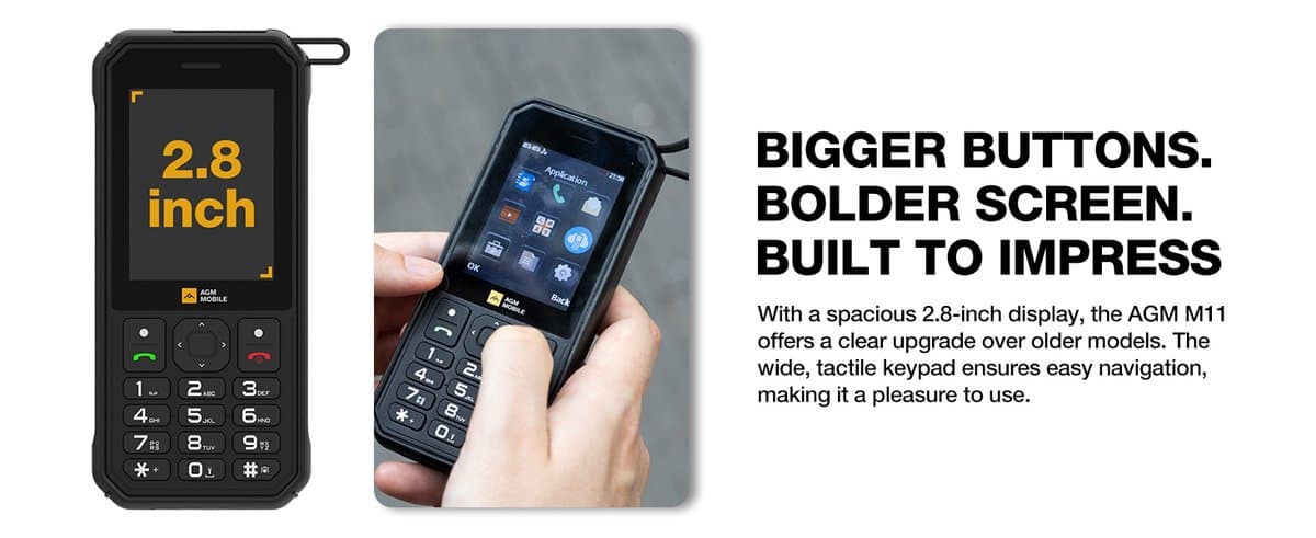 AGM M11 rugged phone displaying its reinforced design and outdoor-ready features