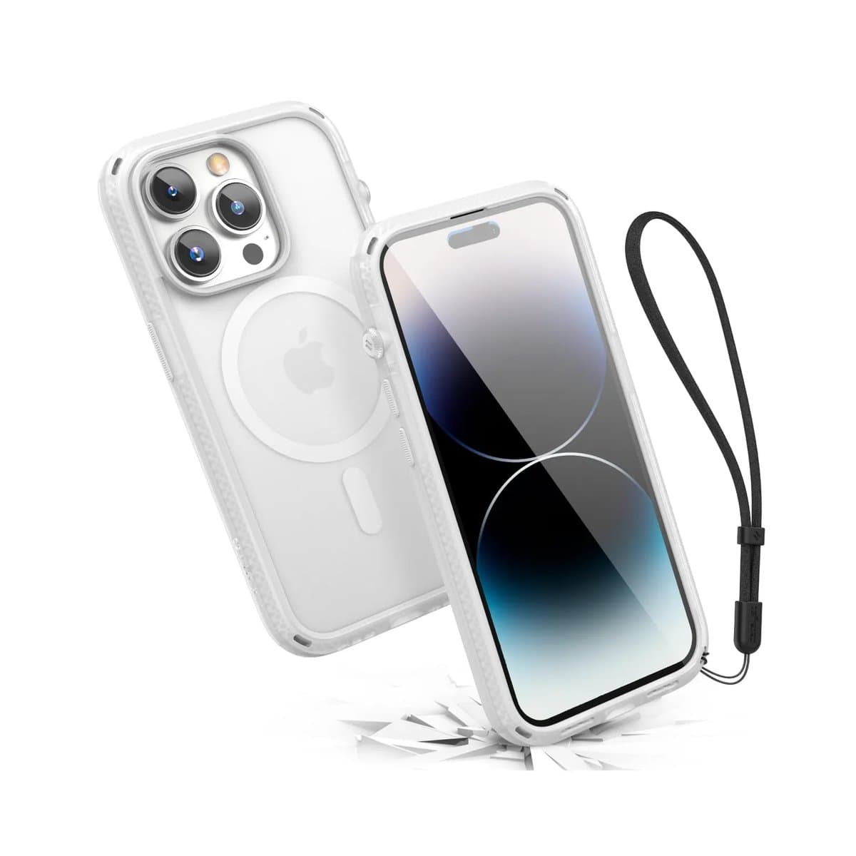 iPhone 14 Pro Max in industrial protective case showing reinforced corners and port protection