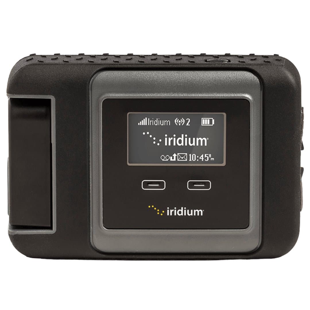 Iridium Go! satellite hotspot device with connected devices on expedition table