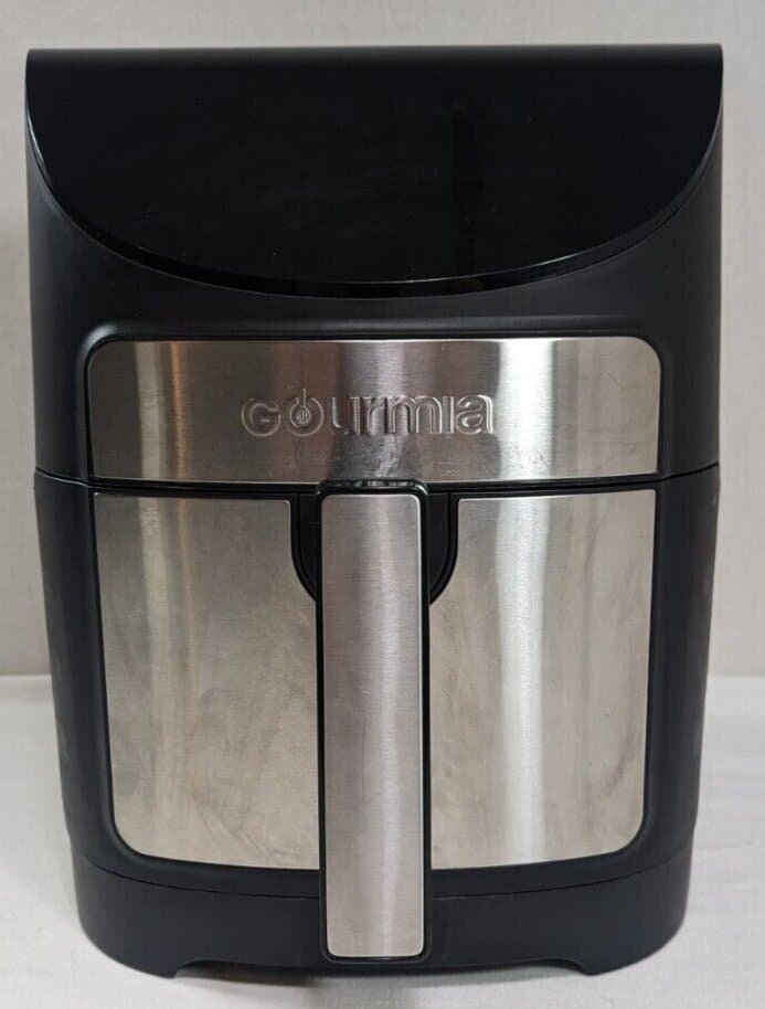 Gourmia 4-Quart Air Fryer with app interface on tablet
