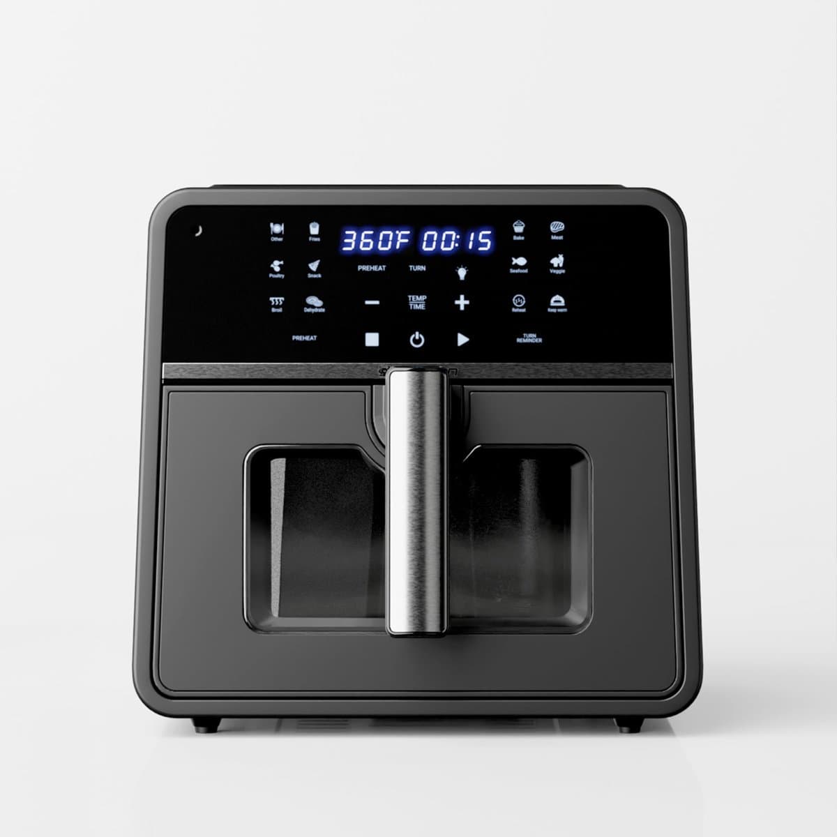 SmartVoice Air Fryer with person speaking cooking commands