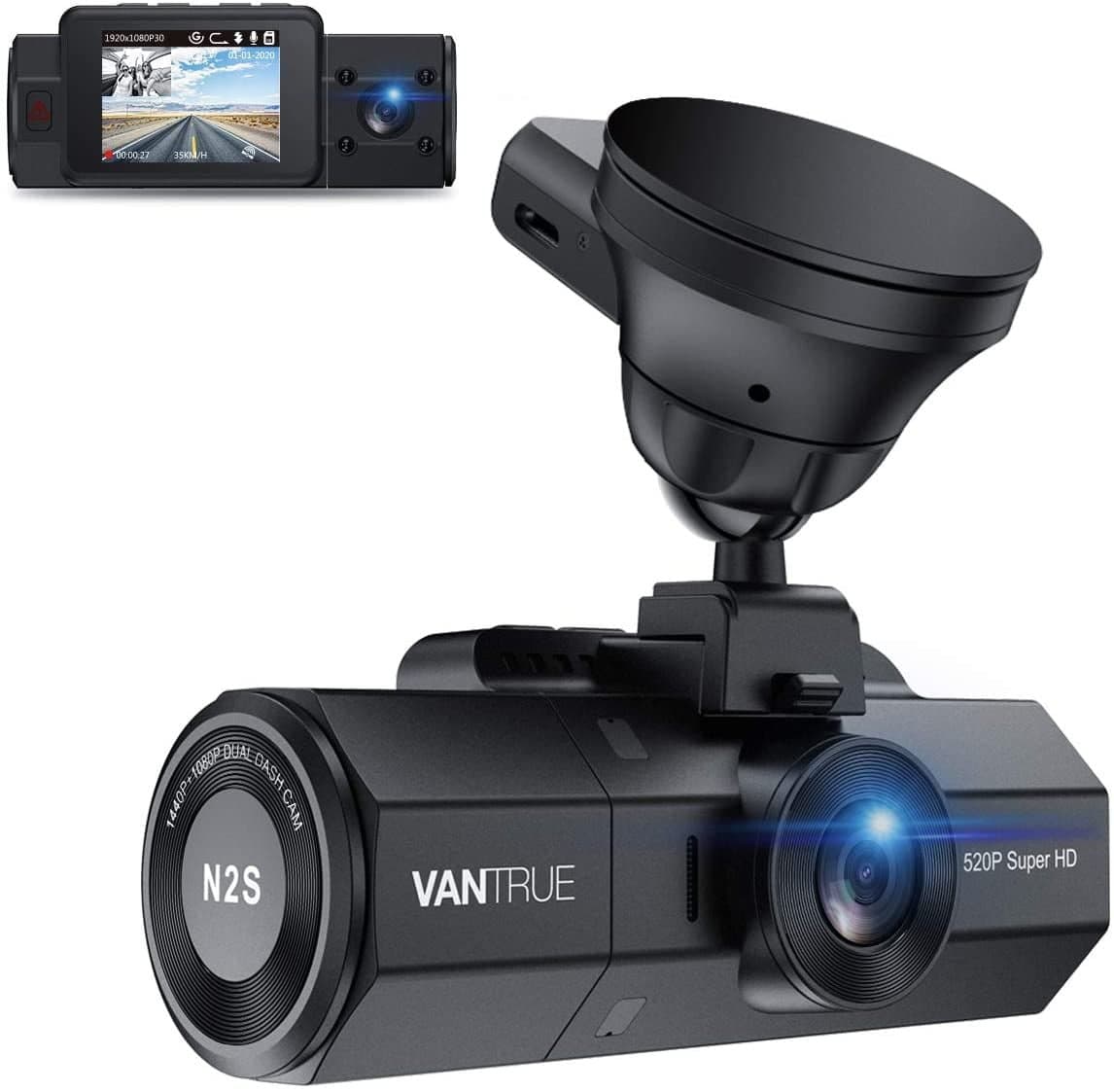 Vantrue N2S three-camera dash cam system with cabin interior monitoring